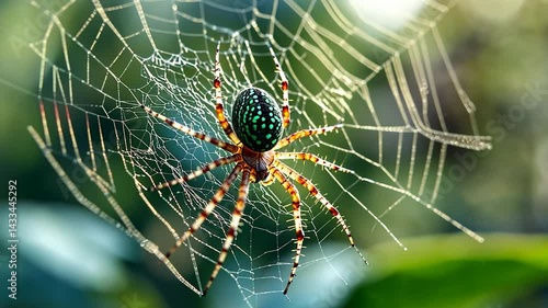 Wallpaper Mural A vibrant macro shot of a colorful creature on its web against a blurred green background. The creature is covered in bright details Torontodigital.ca