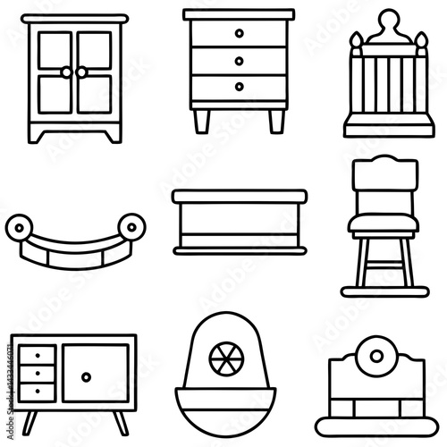 Set of wooden furniture icons
