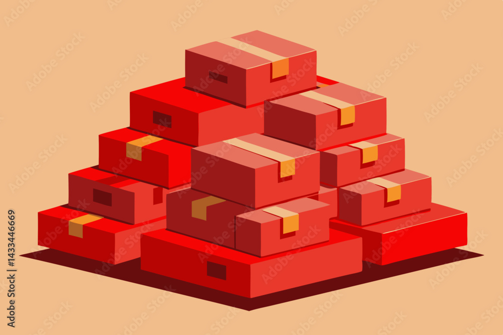 Fototapeta premium Pile of Red Cardboard Boxes