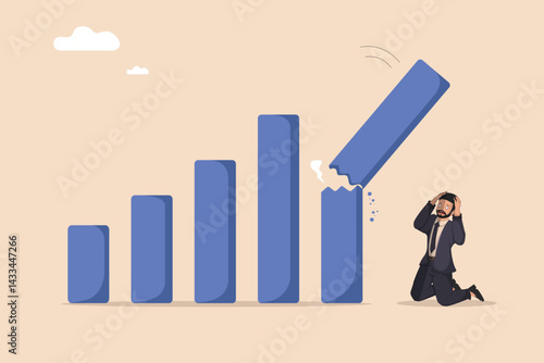 Businessman Panicking Over Falling Broken Growth Graph, Financial Crisis and Business Failure Concept