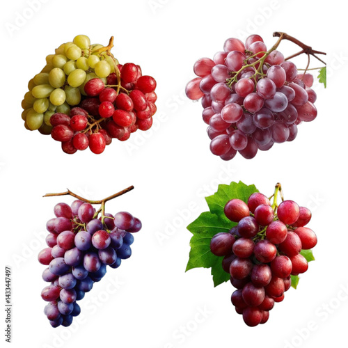 Red and green grapes assortment on white background with copy space