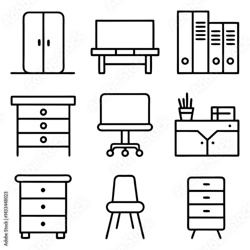 Set of wooden furniture icons