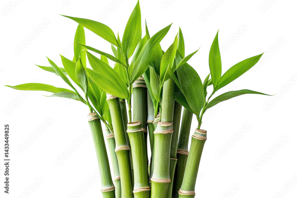 Fototapeta premium Lush green bamboo stalks with vibrant leaves against a stark black background showcasing vibrant natural on transparent background
