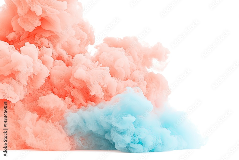 Abstract Coral And Blue Ink Cloud Swirls Abstract Coral And Blue Ink Cloud Swirls