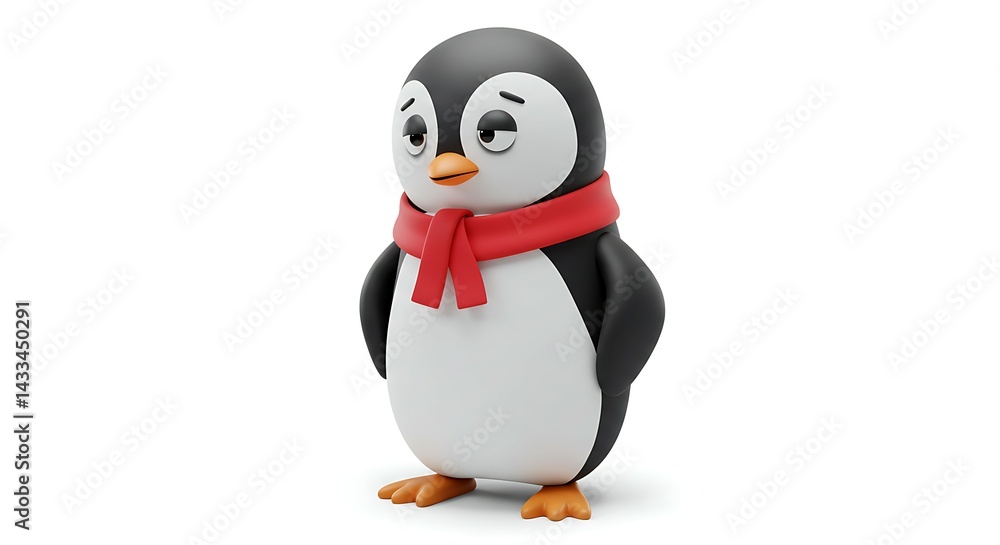 Naklejka premium penguin on white background and red syal