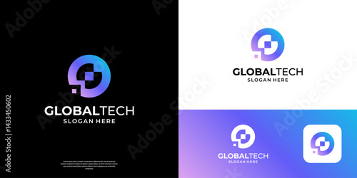 Letter O tech logo design template. Abstract data pixel symbol with circle shape. Usable for business and digital technology logos.