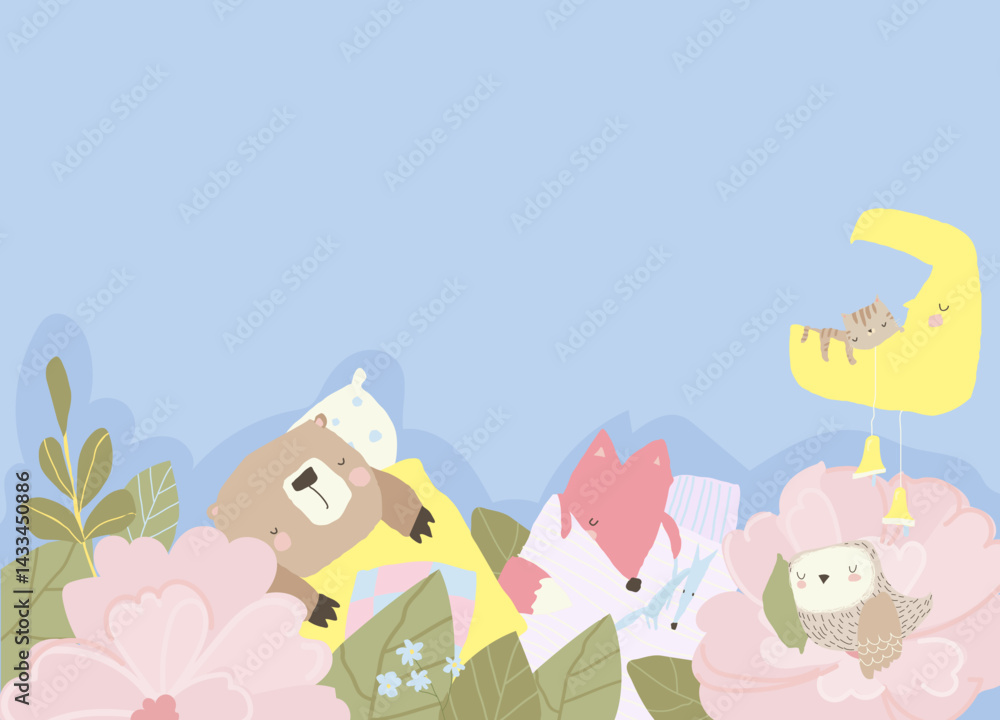 Relaxing animals. Cute sleeping characters funny poses