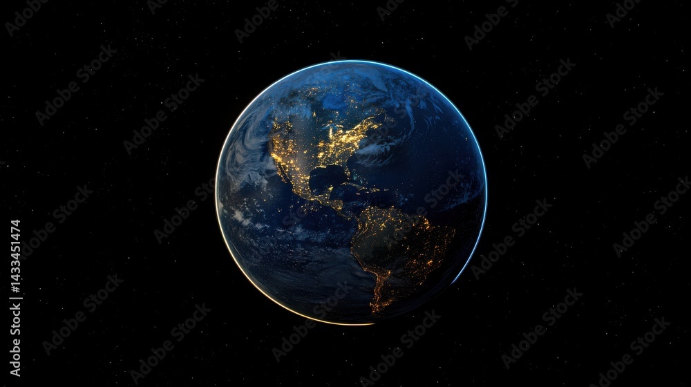 Obraz premium Planet Earth at Night with Glowing City Lights
