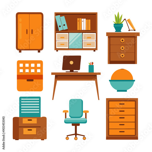 Set of wooden furniture icons