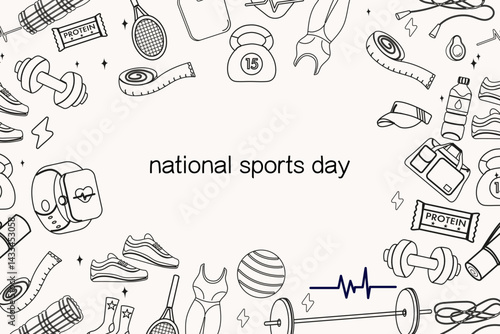 National Sports Day background with outline elements