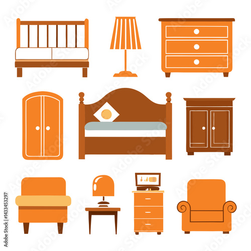 Set of wooden furniture icons