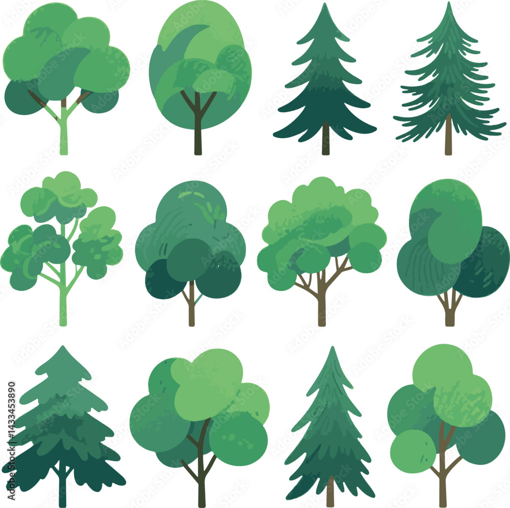 Fototapeta premium sat of the tree icon set forest victor design with white background.