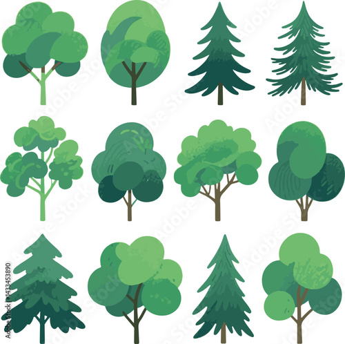 sat of the tree icon set forest victor design with white background.