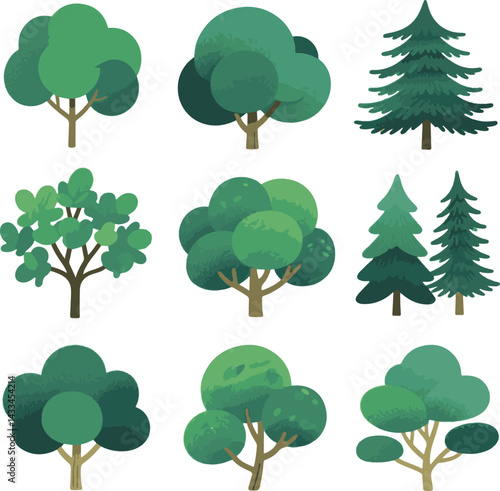 sat of the tree icon set forest victor design with white background.