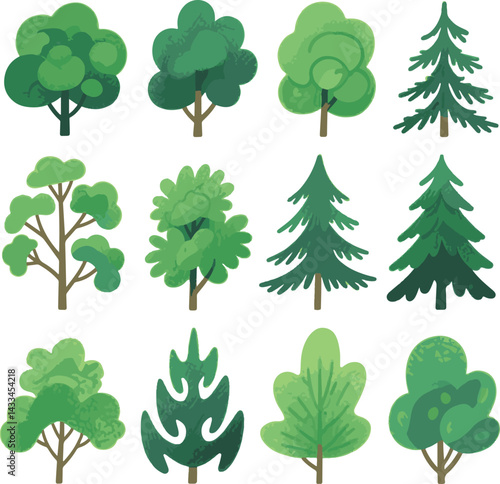 sat of the tree icon set forest victor design with white background.