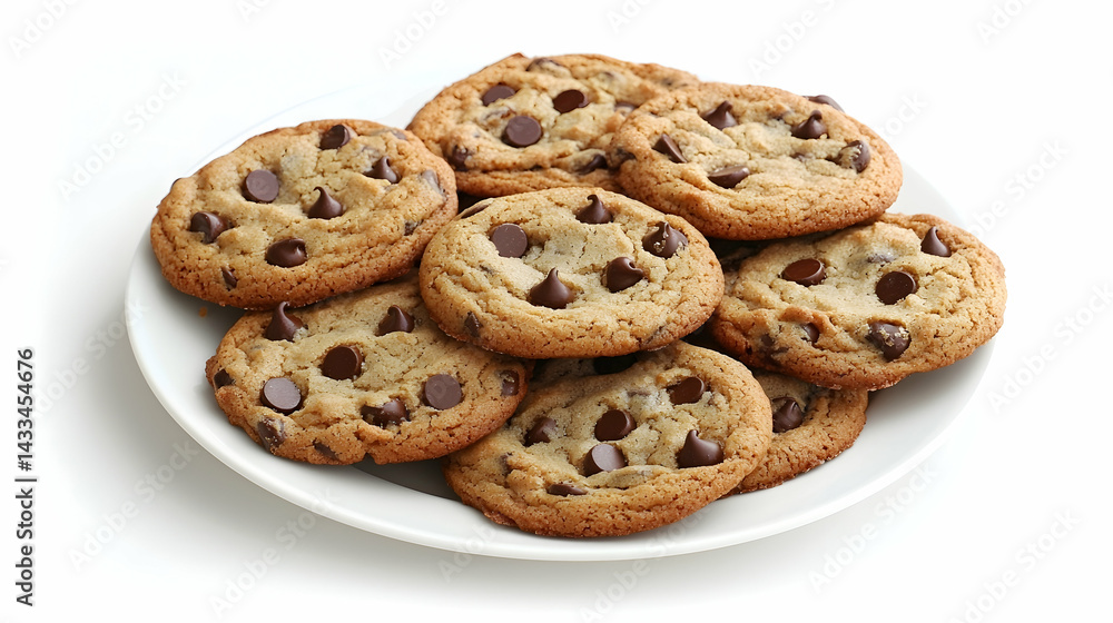 Delicious chocolate chip cookies on a plate, perfect for baking blogs or food websites Delicious chocolate chip cookies on a plate, perfect for baking blogs or food websites