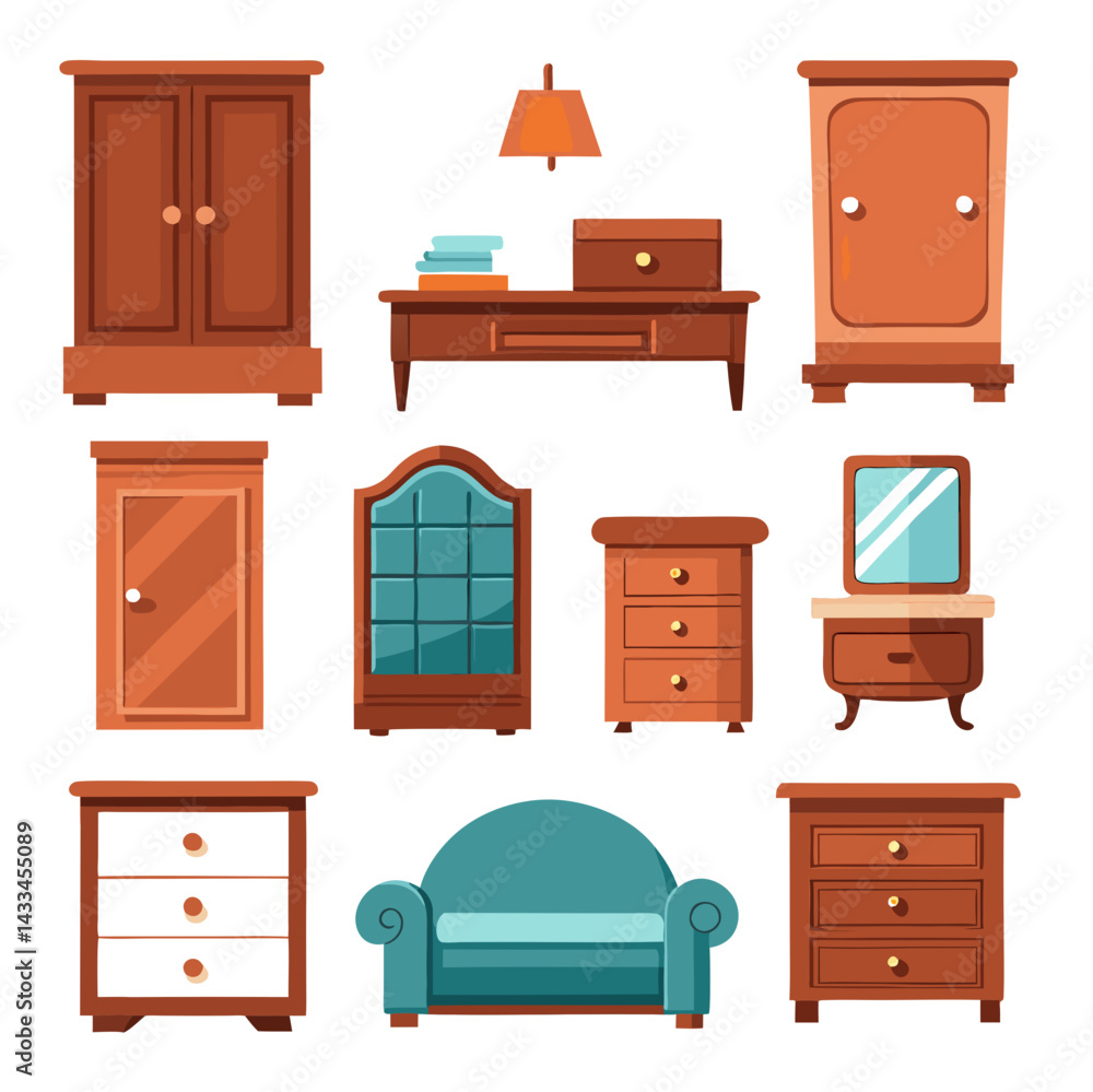 Fototapeta premium Set of wooden furniture icons