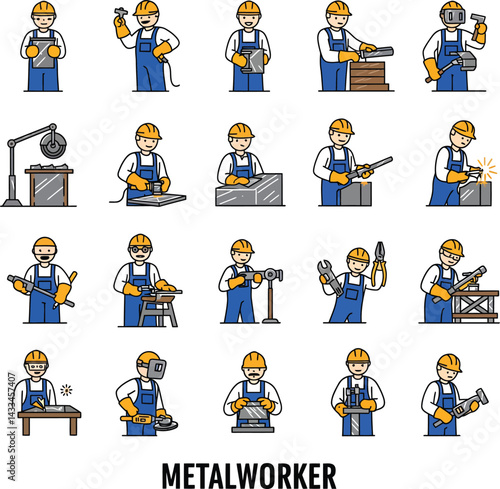 Metal Worker Characters and  Illustrations Vector Set