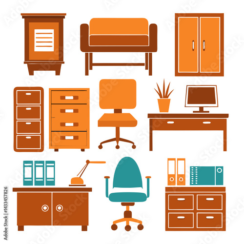 Set of wooden furniture icons