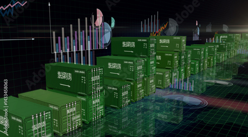 Saudi Arabia export cargo containers with charts and diagrams