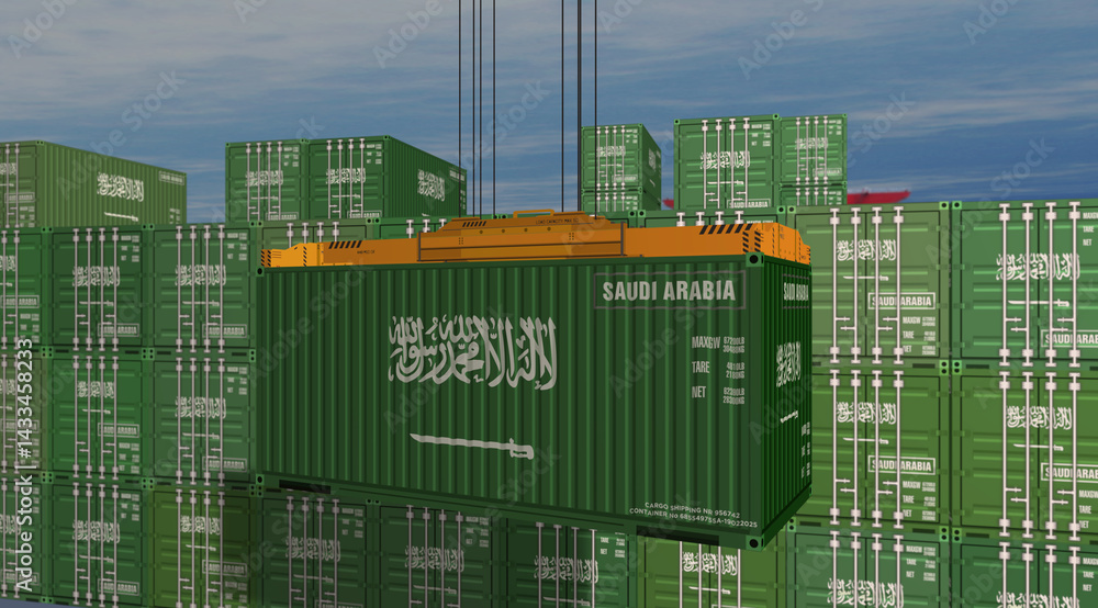 Saudi Arabia export containers cargo crane loading illustration