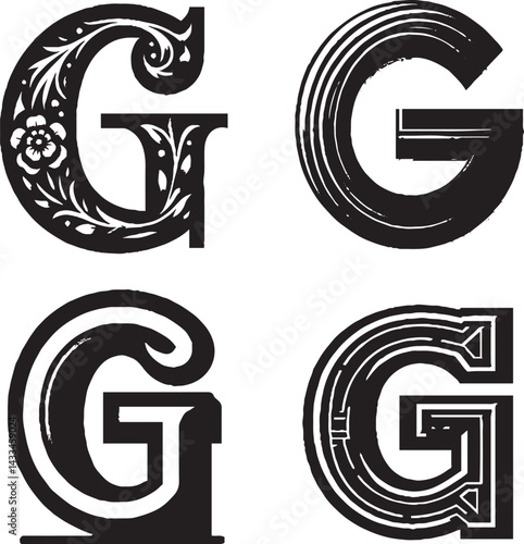 Stylized English Alphabet 'G' Designs – Ornamental Typography with Unique Patterns"