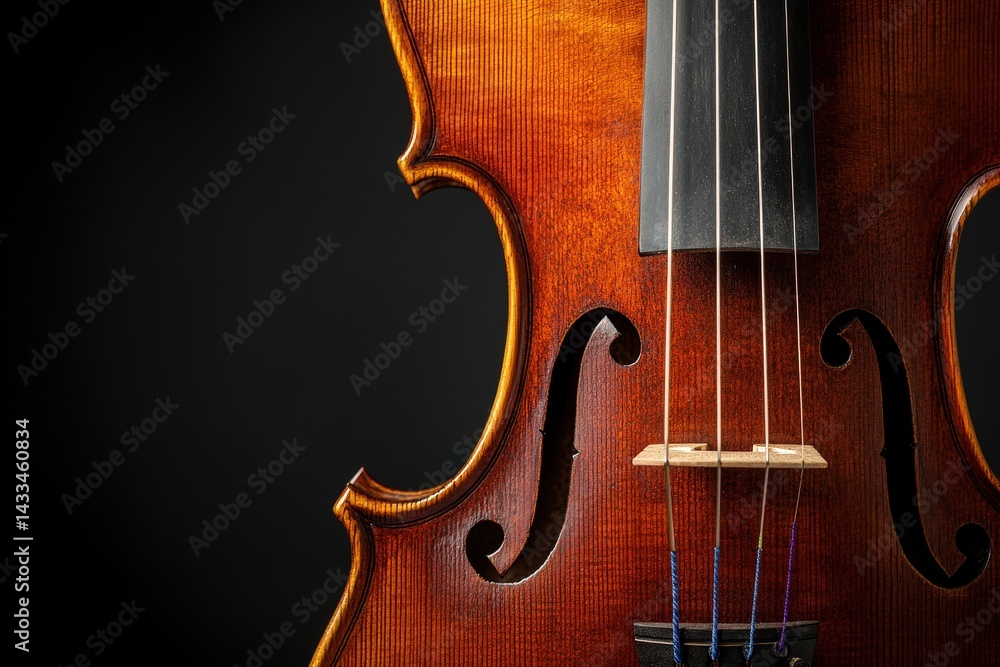 Close-up view of a classical violin's wooden body. Close-up view of a classical violin's wooden body.