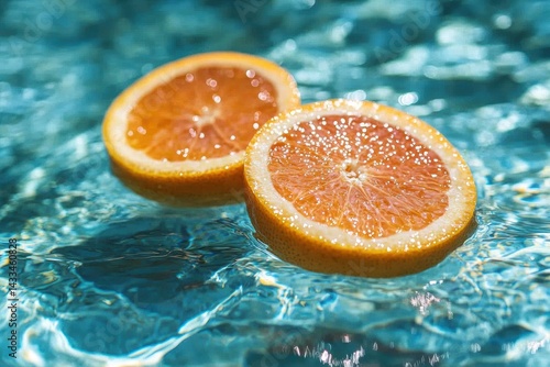 Orange slices floating in clear water reveal refreshing summer vibes Generative AI