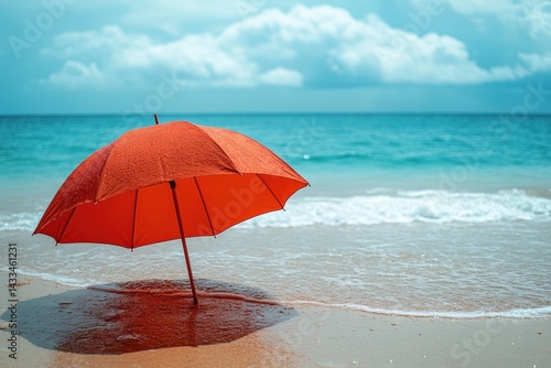 Wallpaper Mural Orange umbrella stands alone on sandy beach by clear blue ocean Generative AI Torontodigital.ca