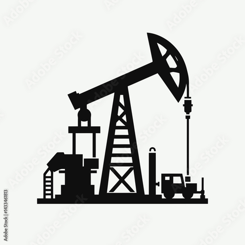  very simple flat and single minimalist Oil Drill Silhouettes in black on a white background 