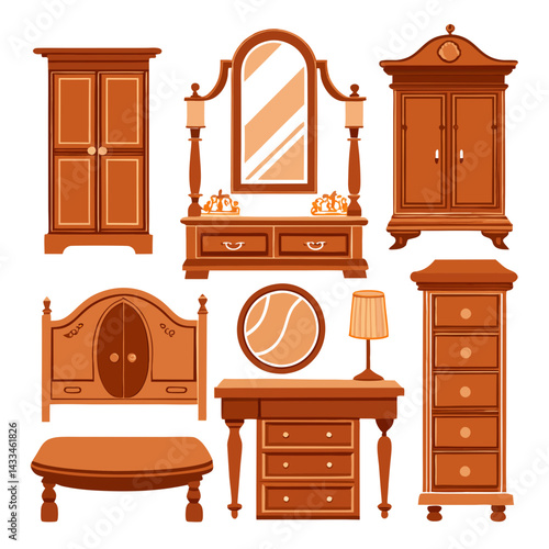 Set of wooden furniture icons