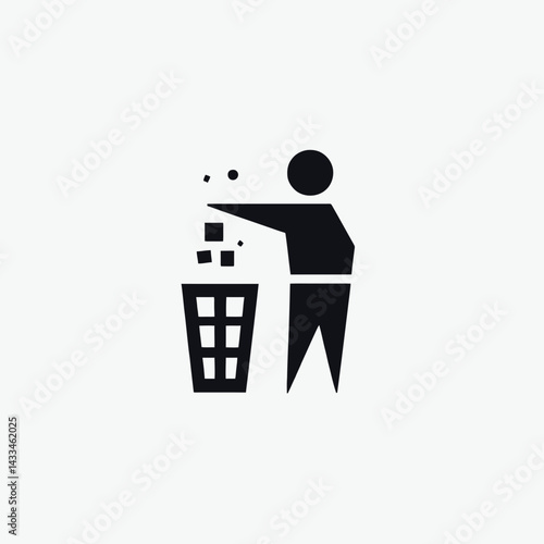  very simple flat and single minimalist Throwing Trash Silhouettes in black on a white background 