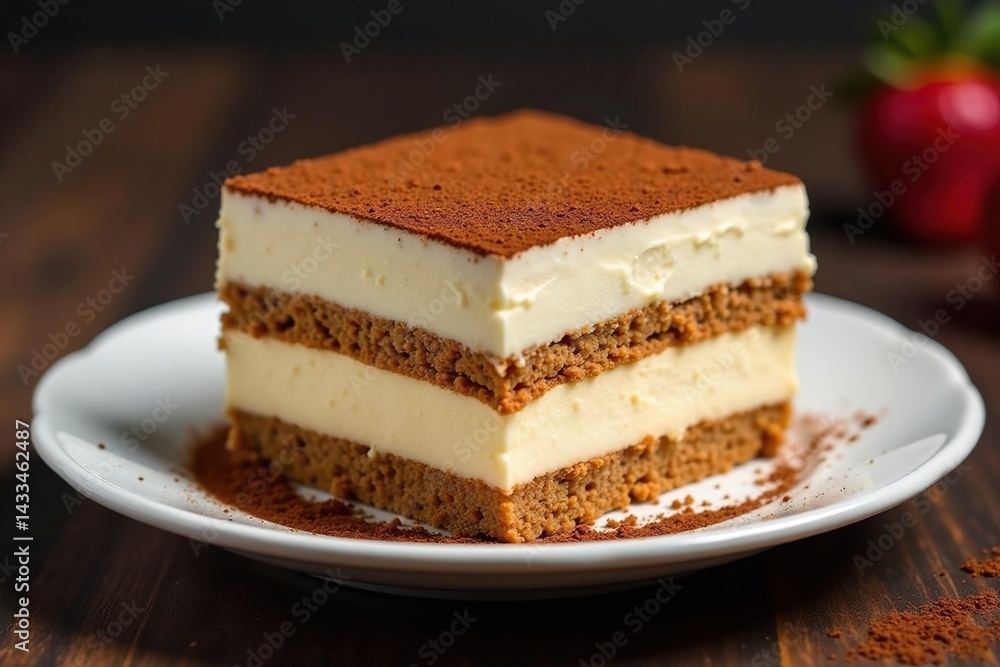 Classic tiramisu, layers visible, cocoa dusting, baking, indulgence, creamy Classic tiramisu, layers visible, cocoa dusting, baking, indulgence, creamy