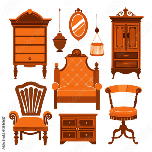 Set of wooden furniture icons