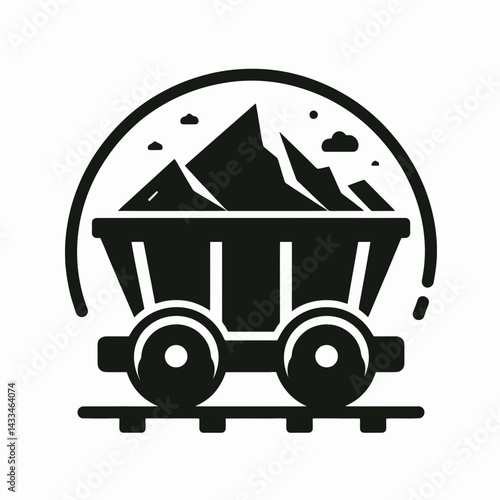  very simple flat and single minimalist Mine Cart Silhouettes in black on a white background