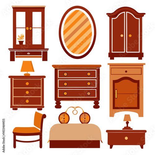 Set of wooden furniture icons