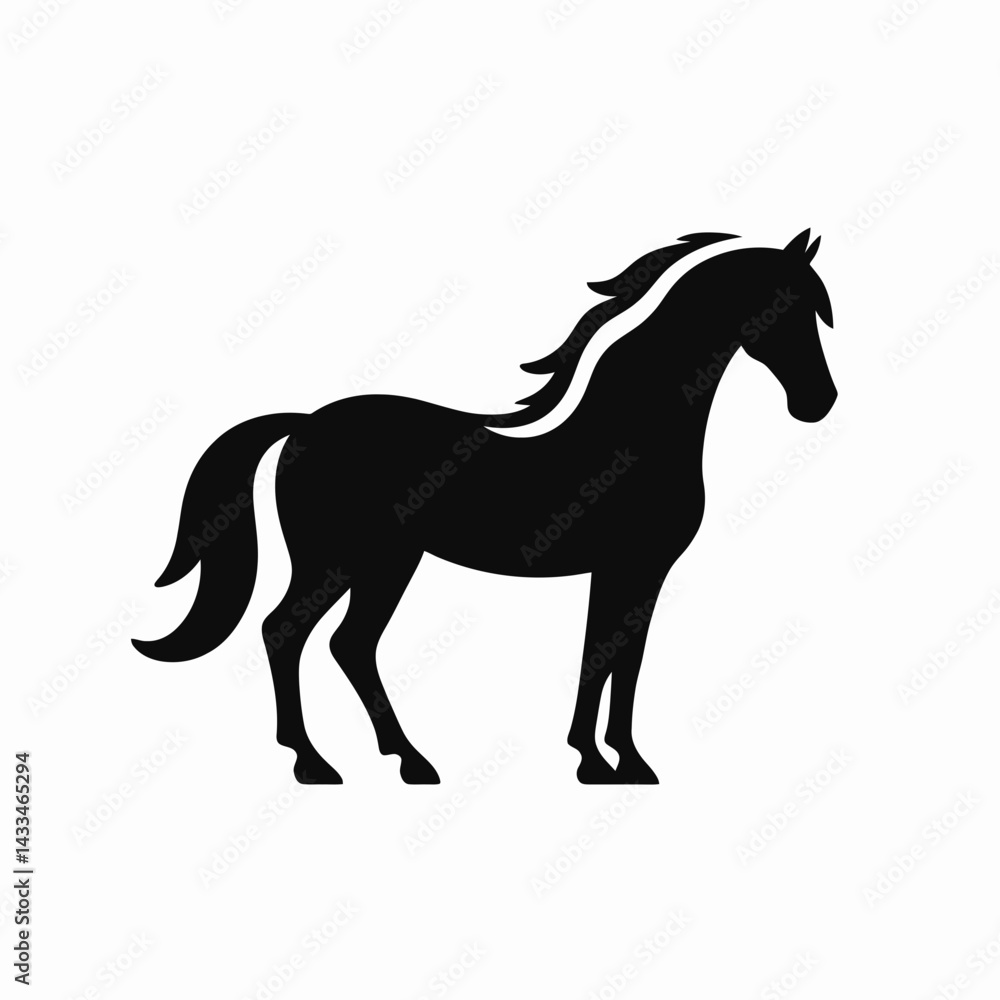very simple flat and single minimalist Horse Silhouettes in black on a white background very simple flat and single minimalist Horse Silhouettes in black on a white background