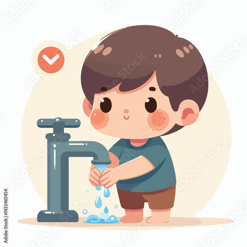 vector image of a child washing his hands