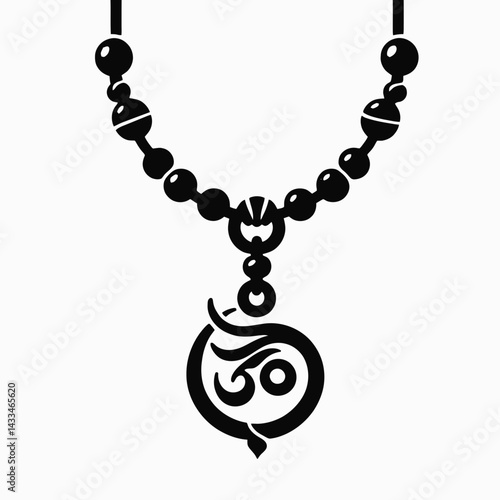  very simple flat and single minimalist Buddhist Necklace Silhouettes in black on a white background 