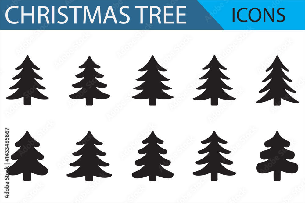 Fototapeta premium Icon Set of Christmas Trees Featuring Different Designs for Holiday and Winter Graphics
