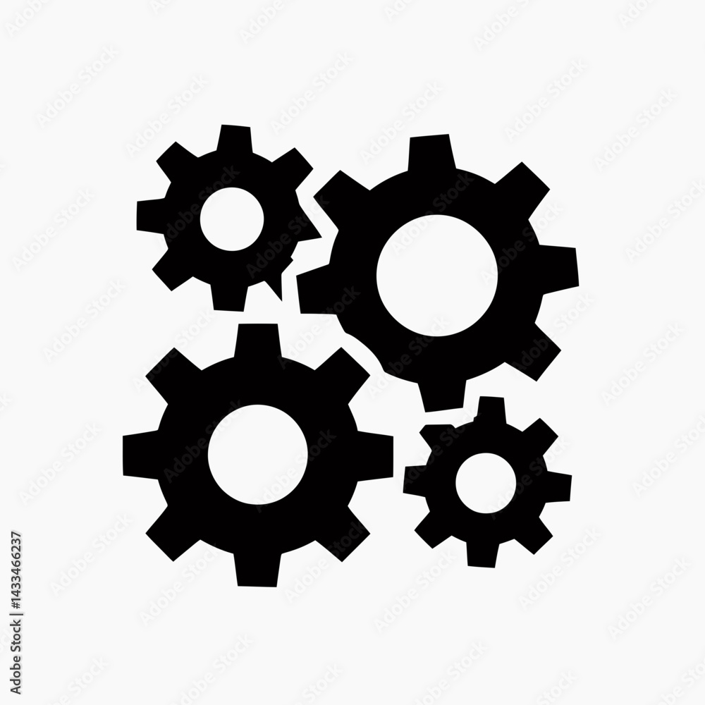 very simple flat and single minimalist Gear Silhouettes in black on a white background very simple flat and single minimalist Gear Silhouettes in black on a white background