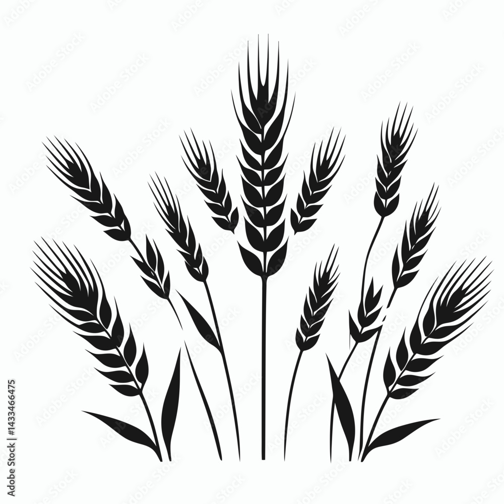 very simple flat and single minimalist Wheat Plant Silhouettes in black on a white background very simple flat and single minimalist Wheat Plant Silhouettes in black on a white background
