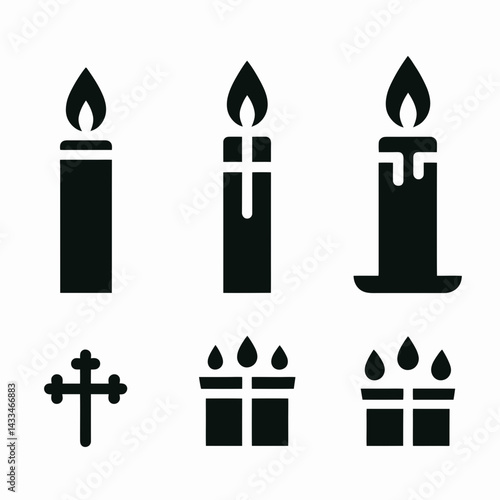  very simple flat and single minimalist Christian Candle Silhouettes in black on a white background 