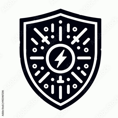  very simple flat and single minimalist Electric Shield Silhouettes in black on a white background 