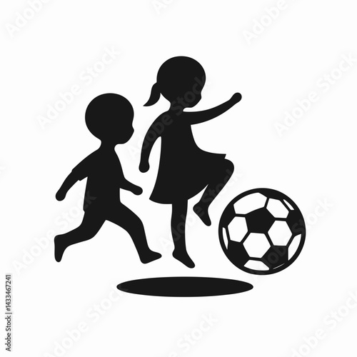  very simple flat and single minimalist Child  Soccer Ball Silhouettes in black on a white background