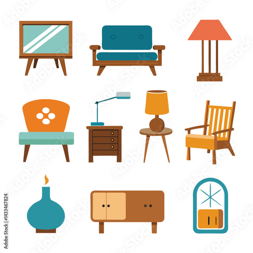 Set of wooden furniture icons