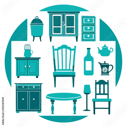 Set of wooden furniture icons