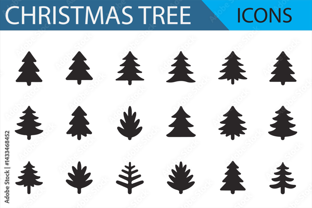 Obraz premium Minimalist Christmas Tree Icons Set for Winter, Holiday, and Festive Design Projects