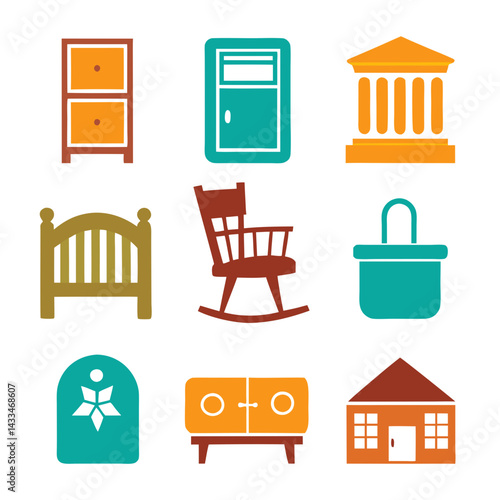 Set of wooden furniture icons