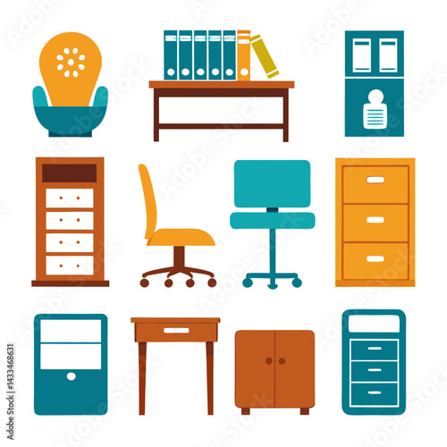 Set of wooden furniture icons
